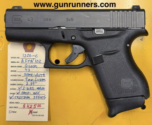 Glock 43, sub-compact, 9mm Luger caliber, semi-auto pistol, w/tritium sights - Image 2
