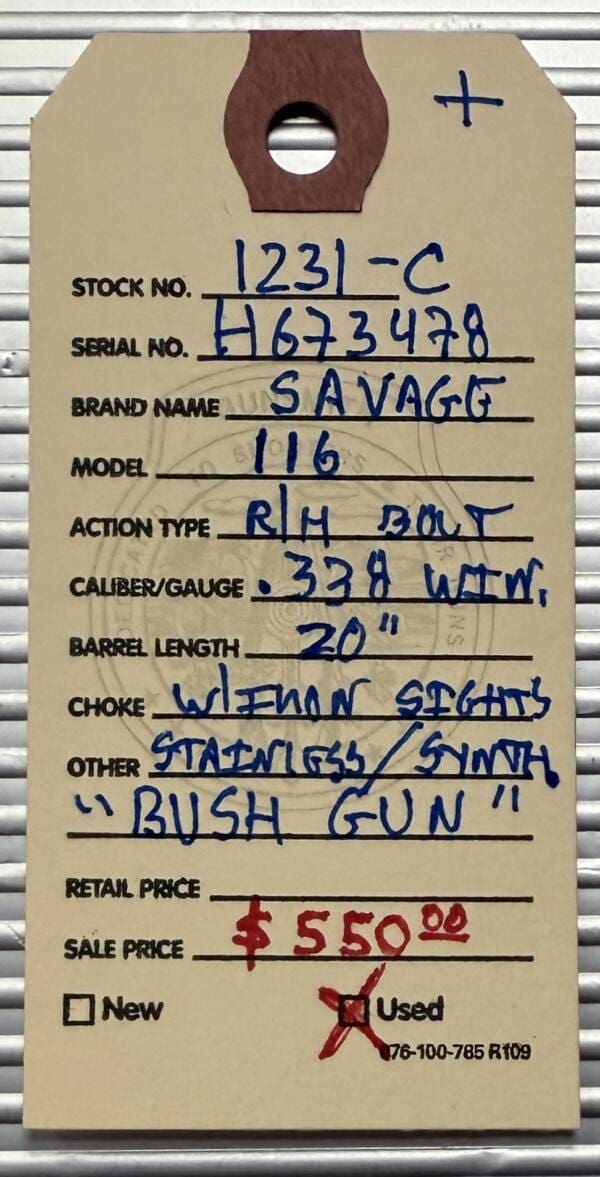 Savage, Model 116, R/H bolt action, .338 Win. Mag., w/20” barrel, stainless/synthetic. - Image 2