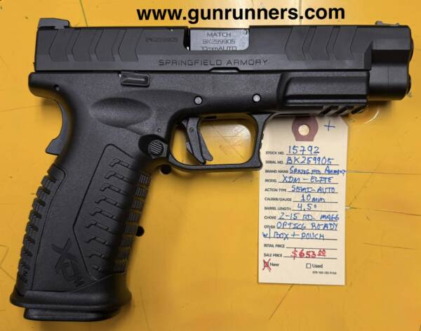 Springfield Armory XDM-Elite, 10mm caliber, semi-auto pistol, w/4.5” barrel, optics ready, w/2-15 round magazines.