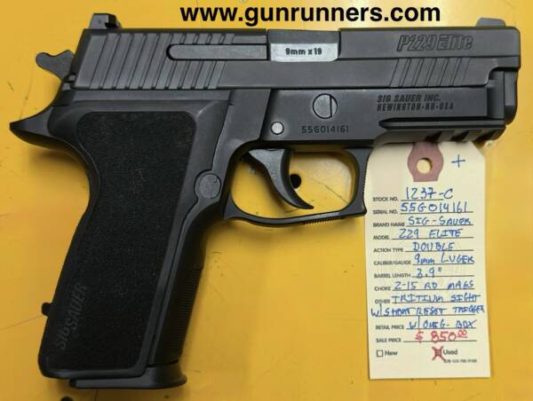 SIG 229 Elite, 9mm caliber, double-action, semi-auto pistol, w/tritium sights, 3.9” barrel, 2-15 round magazines, & original box.