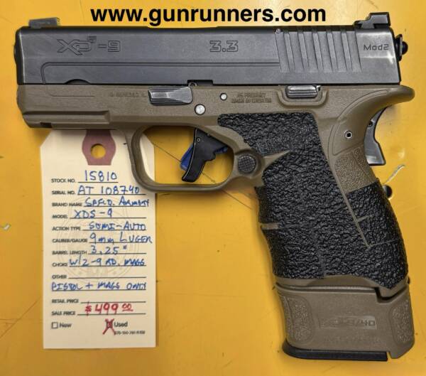 Springfield Armory, used, XDS-9, 9mm Luger caliber, semi auto pistol, w/2 magazines, and 3.25” barrel. - Image 2
