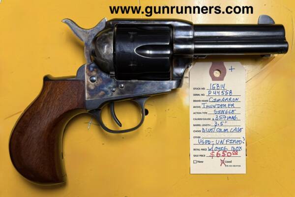 Cimarron Thunderer, single-action revolver, .357 Magnum caliber, 3.5” barrel, blue/color case finish, “birds head grip”, w/original box.