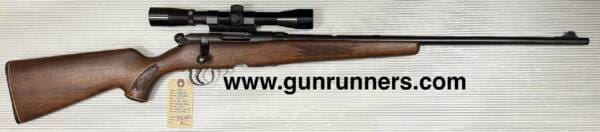 Savage, used, Model 340D, .222 Remington caliber, missing magazine, right hand, bolt action, wood/blue, w/telescopic sight.