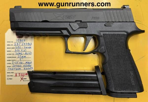 SIG-Sauer, P320X-10, 10mm caliber, used, semi-auto pistol, 2-15 round magazines, optics ready, tritium sights, used/excellent. - Image 2