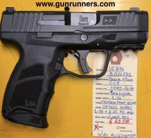 Heckler and Koch (HK), Model CCP, 9mm Luger caliber, optics ready, semi-auto pistol, with 1-10 round and 1-12 round magazine, tritium front sight, just arrived and new in box!  This is the thinnest & smallest pistol available from HK.