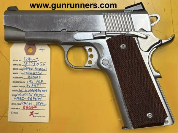 Springfield Armory, Champion, used, 1911 single-action, semi-auto pistol, stainless steel, ambi-safety, .45 ACP caliber, 3.875” barrel, w/3 magazines, and a nylon pouch. - Image 2