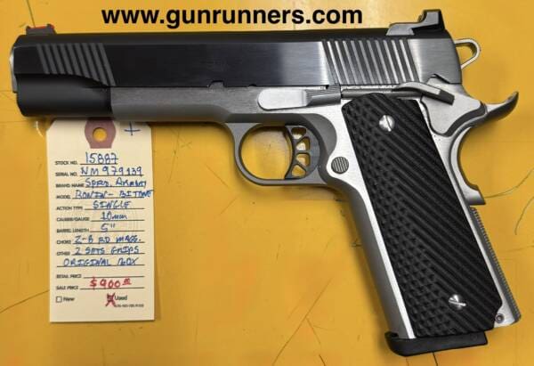 Springfield Armory, Ronin, used, 10mm caliber, 5” barrel, bi-tone finish, 1911 single-action, semi-auto pistol, w/2 magazines, 2 sets grips, and original box and papers. - Image 2