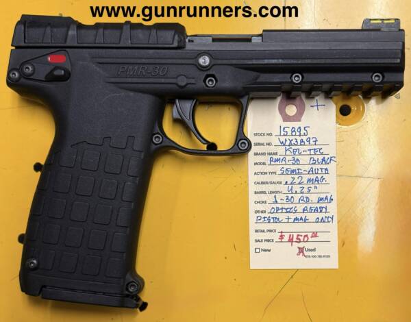 Kel-Tec, used, PMR-30, .22 Magnum caliber, 4.25” barrel, optics ready, semi-auto pistol, w/1-30 round magazine.  Used/excellent condition.