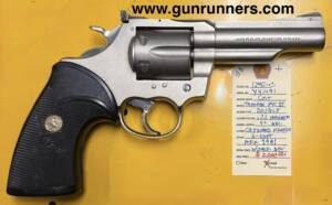 Rare!  Colt Trooper MK III, used, .22 Magnum caliber, Coltguard finish (electroless nickel), 4” barrel, 6-shot, double action revolver, manufactured in 1981.  This revolver has the original box, but sadly the “label” end has been torn off.