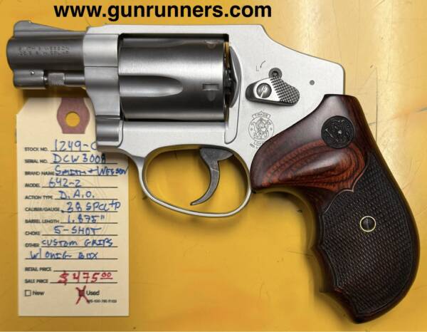 Smith & Wesson, Model 642-2, used, .38 Special +P caliber, 5-shot, double-action only revolver, 1.875” barrel, original box, and S&W custom grips. - Image 2