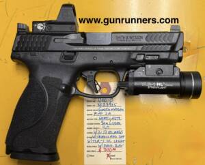 Smith & Wesson, M&P9 M2.0, used, 9mm Luger caliber, semi-auto pistol, 4.0” barrel, 3-17 round magazines, TLR-1 HL weapon light, Leupold Delta Point Pro w/2.5 MOA dot, 4 back straps, holster body, and original box.  This pistol is in excellent condition.