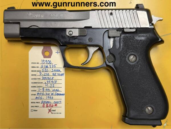 SIG-Sauer, used, P-220, .45ACP caliber, bi-tone finish, 4.25” barrel, double action, semi-auto pistol, mfg. 1990, w/1-8 round magazine. - Image 2