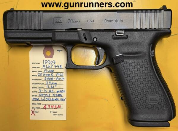 Glock Model 20, Gen. 5 MOS, 10mm caliber, semi-auto pistol, optics ready, 4.6” barrel, 3-15 round magazines, just arrived and absolutely new in box! - Image 2