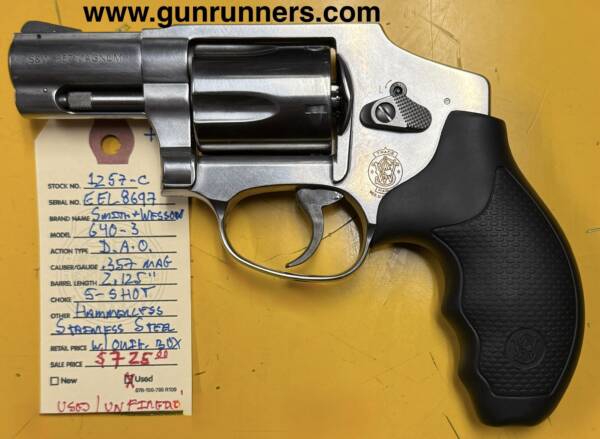 Smith & Wesson, used/unfired, Model 640-3, 2.125” barrel, .357 Magnum caliber, hammerless (DAO) revolver, 5-shot, stainless steel, with original box.  Excellent pocket carry revolver! - Image 2