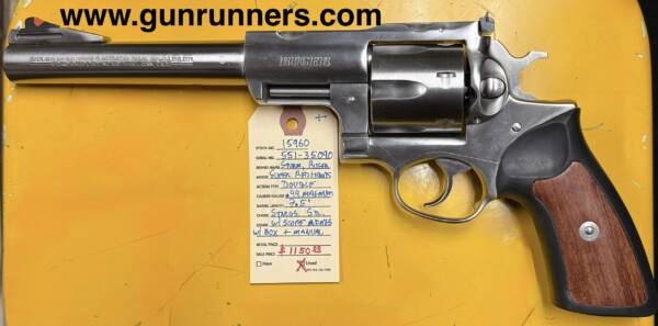 Ruger Super Redhawk, used, .44 Magnum caliber, stainless steel, double-action revolver, 7.5” barrel, 1” scope rings, with original box and manual.  Used/excellent condition. - Image 2