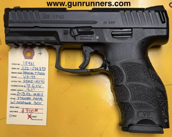 Heckler & Koch, used, VP-40, striker fired semi-auto pistol, 4.1” barrel, 2-13 round magazines, and original box. - Image 2