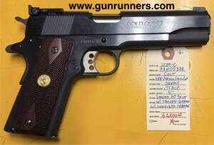 Colt, (used/unfired?), National Match Gold Cup, .45 ACP caliber, Series 70, blued finish, 5” barrel, single action, semi-auto pistol, 3 Colt magazines, original box and papers.