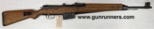 Walther, used, WWII German, K43, ac45 date code, 7.92 X 57mm caliber, (8mm Mauser), semi-auto rifle, 20” barrel, 10 round detachable box magazine, laminated stock, original sling, cleaning rod, and original front sight hood.   This rifle is equivalent to Hitler’s Garand.