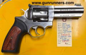 Ruger, used, Model GP-100, .357 Magnum caliber, double action revolver, 7-shot, 4” barrel,  stainless steel, adjustable sights, manufactured in 2020, with original box.