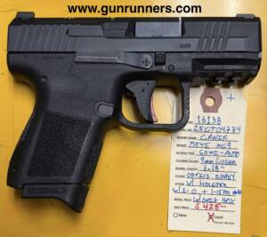 Canik, used, model Mete MC9, semi-auto pistol, 9mm Luger caliber, 3.18” barrel, optics ready, factory R/H holster, 1-12 and 1-15 round magazine, with original box and accessories.   This pistol is in excellent condition.