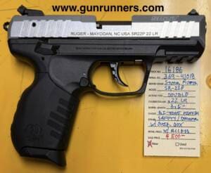 Ruger, new, SR-22P, .22LR caliber, double action, semi auto pistol, bitone finish, 3.5” barrel, 2-10 round magazines, absolutely new w/box and accessories.