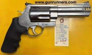 Smith & Wesson, new, Model 460V, stainless steel, .460 Smith & Wesson Magnum caliber, 5” barrel, 2 muzzle brakes, 5 shot, X-Frame, double action revolver, new with box and all accessories.   This revolver will also shoot .45 Colt and .454 Casull ammunition.