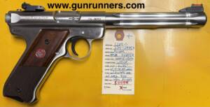 Ruger, used, MKIII Hunter, .22 LR caliber, semi auto pistol, stainless steel, 4-10 round magazines, adjustable sights, 6.75” fluted heavy barrel, with original box and all factory accessories.  This pistol is in “like new” condition.