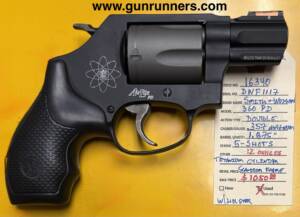 Smith & Wesson, used, Model 360PD, .357 Magnum caliber, double action revolver, 12 ounces, 5 shot, 1.875” barrel, titanium cylinder, scandium/aluminum alloy frame, fiber optic front sight, “Sticky” pocket holster.   In EXCELLENT condition.