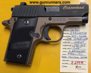 SIG-Sauer, used, Model 238 Copperhead, .380ACP caliber, 2.75” barrel, dim tritium sights, mini-1911, single action semi auto pistol, with 1 magazine.