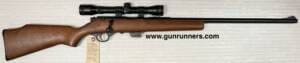 Marlin, used, Model 25, .22 Short/Long/Long Rifle caliber, wood/blue, bolt action rifle, 22” barrel, 1-5 round magazine, with telescopic sight.