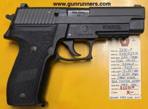 SIG-Sauer, used, Model P-226 MK-25, 9mm Luger caliber, double action semi auto pistol, short reset trigger, 3-15 round magazines, dim tritium sights, 4.25” barrel, decocker, spare grips, original box and all accessories.    This model pistol was used by the elite US Navy SEALs.