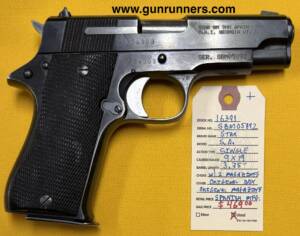 Star, used, Model SA, 9mm Luger caliber, single action semi auto pistol, 2 magazines, 3.75” barrel, original box and manual.