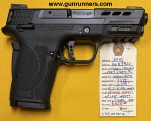 Smith & Wesson, used/unfired, M&P 9 Shield PC (Performance Center), 9mm Luger caliber, semi auto pistol, 2-8 round magazines, fiber optic front and rear sights, grip safety, thumb safety, loaded chamber indicator, 3.875” ported barrel, with original box and all accessories.