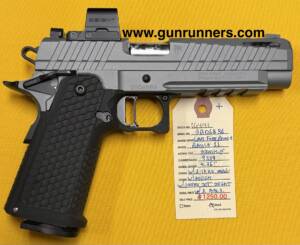 Live Free or Die Armory, used, Model:  Apollo 11, 9mm Luger caliber, single action semi auto pistol, 4.75” ported barrel, green dot optical sight, spare un-ported barrel, 1-18 round magazine, with original pouch.