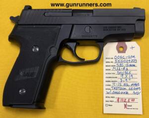 SIG-Sauer, used, Model M11-A1, 9mm Luger caliber, double action semi auto pistol, 3.9” barrel, tritium sights, 4-15 round magazines, short reset trigger, w/original box and all accessories.    This pistol is in 99% condition.