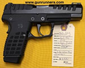 Kel-Tec, used/unfired, Model P-15, 9mm Luger caliber, striker fired, semi auto pistol, 3.75” barrel, adjustable fiber optic sights, black finish, 1-12 and 1-15 round magazine, light weight, compact, slim & trim, with original box and all accessories.