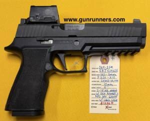 SIG-Sauer, used, Model 320-X10, 10mm caliber, semi auto pistol, SIG Romeo2 closed emitter red dot sight, 5” barrel, tritium sights, 2-15 round magazines, plastic hard case.