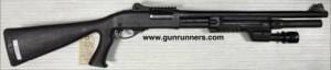 Remington, used, Model 870 Police Magnum, 12 gauge, pump shotgun, 3” chamber, 18” Vang Comp ported barrel, Sure Fire (flashlight) fore end, side saddle, with extended magazine tube.   This is a SUPERB shotgun for home defense or shooting rioters in the streets.