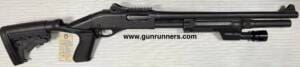 Remington, used, Model 870 Police Magnum, 12 gauge, pump shotgun, 3” chamber, 18” barrel, Vang Comp ported barrel, Sure Fire (flashlight light) fore end, recoil absorbing tele stock, full length magazine tube.    This is a SUPERB shotgun for home defense or shooting rioters in the street.