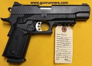 Kimber, used, Model 1911 Custom II, .45ACP caliber, 5” barrel, single action, semi auto finish, black finish, polymer over grip to add tactical rail, dim tritium sights, 1 magazine, with original box.