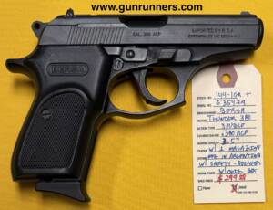 Bersa, used, Model Thunder 380, .380ACP caliber, double action, semi auto pistol, 3.5” barrel, hammer fired, black finish, safety/decocker, with original box and all accessories.